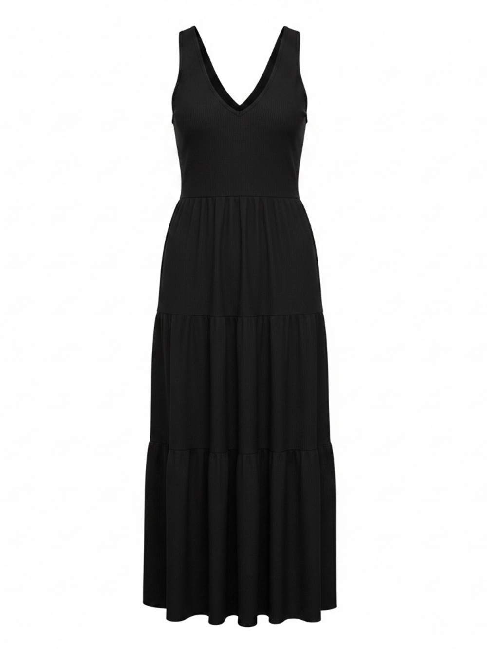 See You Monday Black Tiered Maxi Dress | Ribbed Knit | Size L | Closet Staple